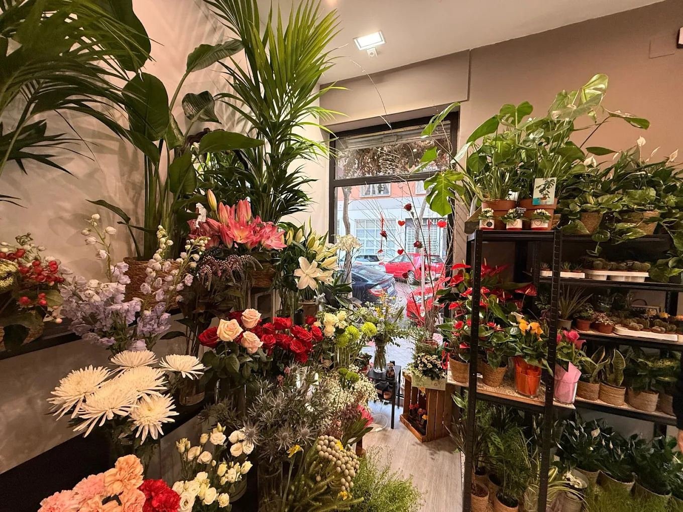 Interior de Atelier de Flores IDEM lleno de flores frescas y plantas, floristería en el barrio de Salamanca (Madrid)